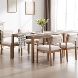 RIVONA Linen Dining Chairs Set of 4, Comfortable Upholstered Kitchen Chairs with Wood Legs, Mid Century Modern Kitchen Chair Accent Side Chair for Liv
