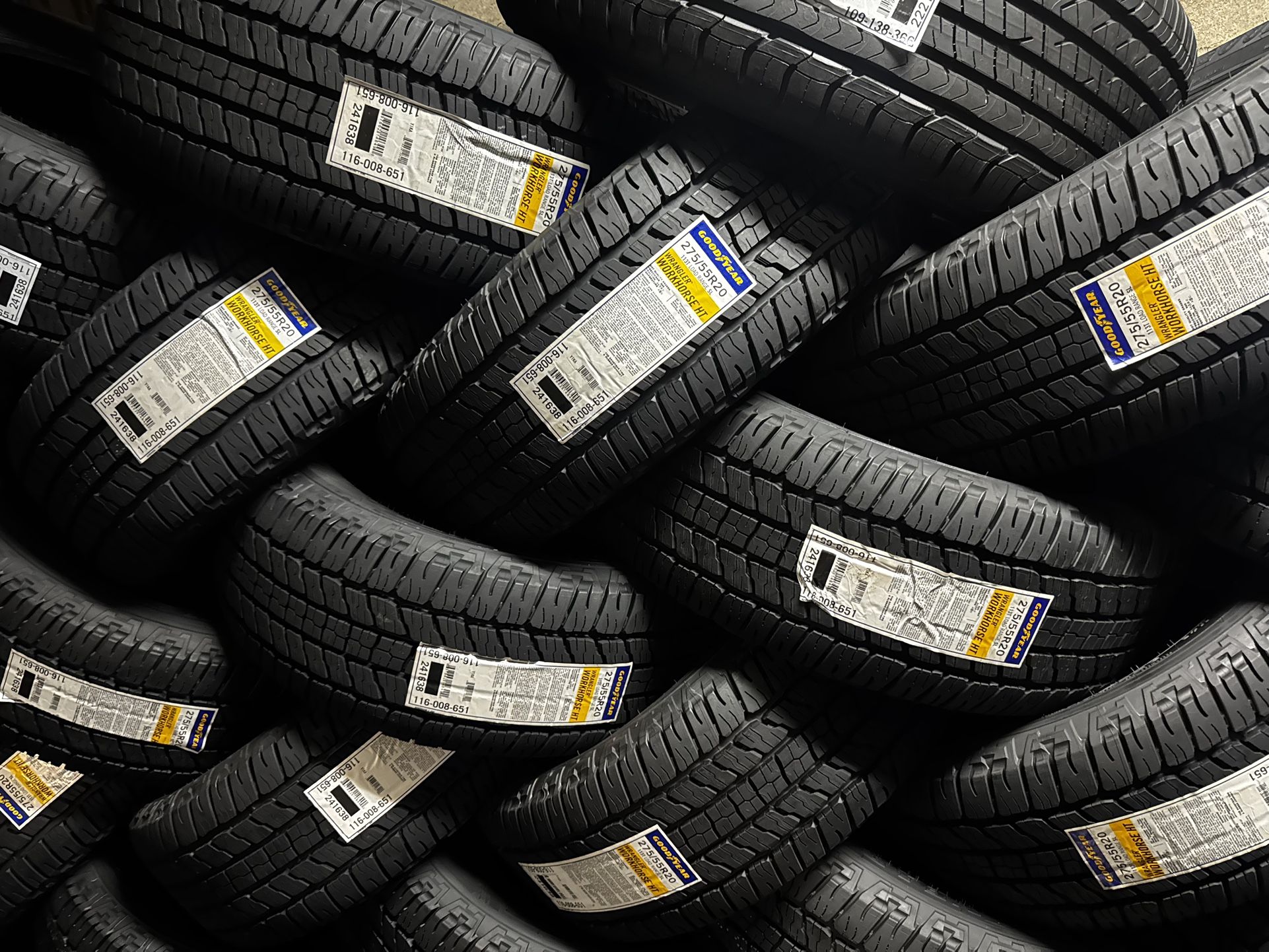 195/65/15. 205/55/16. 215/60/16. 235/75/15. 235/45/18. 235/40/19. 255/65/18. 235/60/18. 275/55/20. 275/60/20 And More. Goodyear