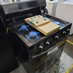 New 30" Wide Black Stainless Steel Samsung Conventional Double Oven Gas Stove 