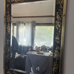 Black Hand Painted Oriental Dresser And Mirror 