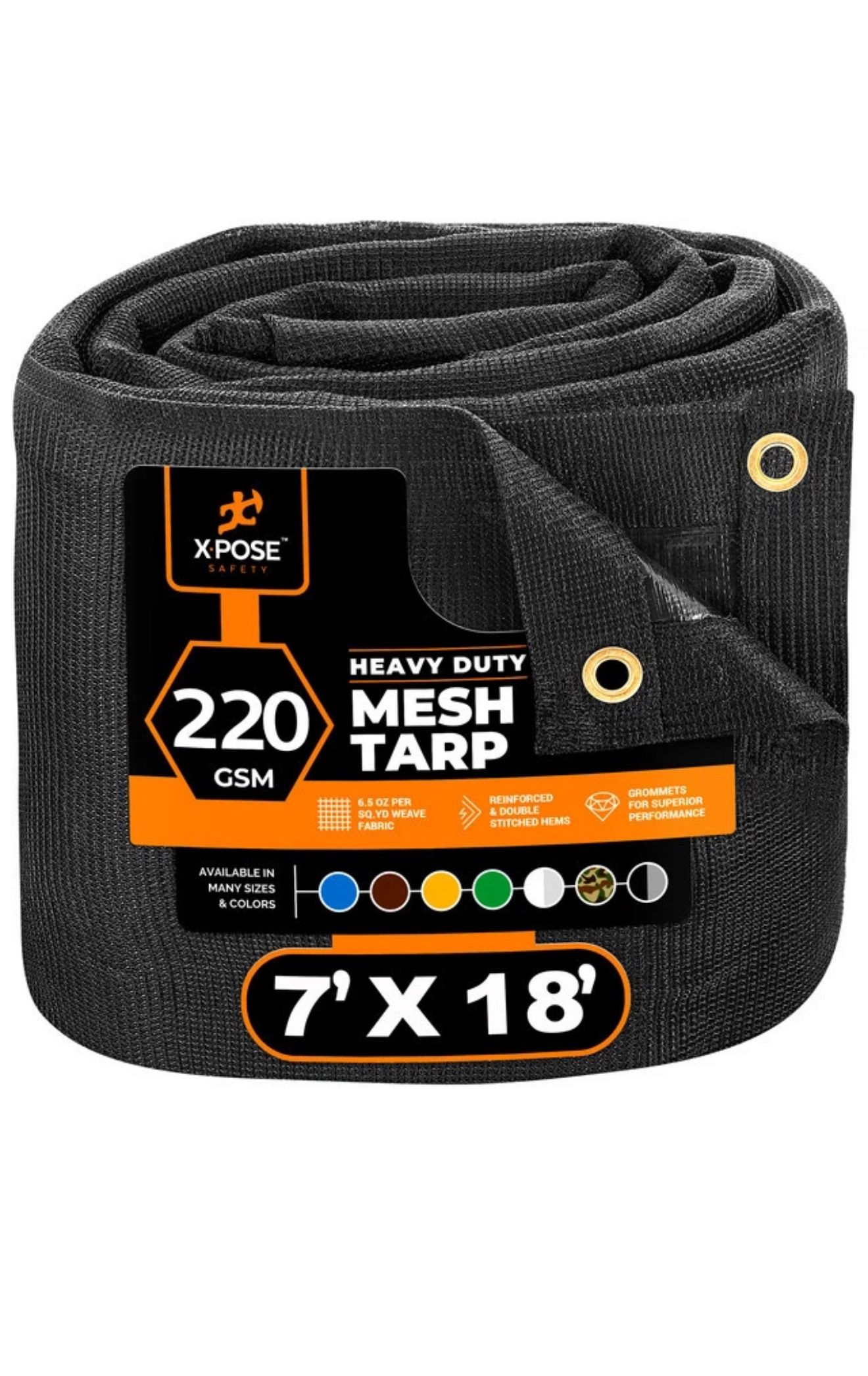 Xpose Safety Heavy Duty Mesh Tarp, 7’ x 18’ Multipurpose Black Protective Cover
