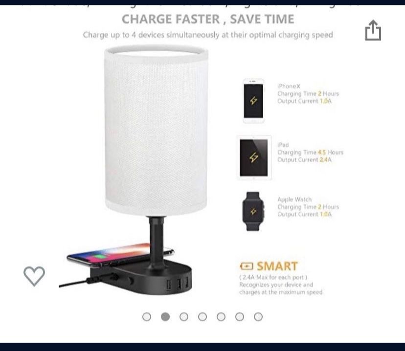 COZOO Bedside Table & Desk Lamp with Wireless Charging Pad and 3 USB