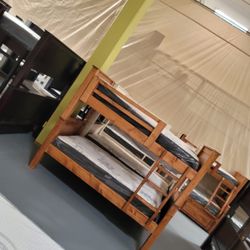 Twin Over Twin Wooden Bunk Bed Mattresses Include 