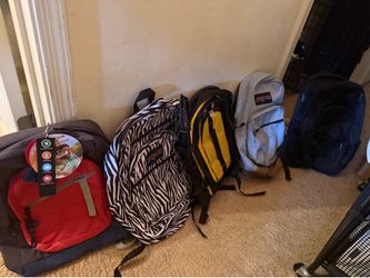 3 new and 2 gently used backpacks