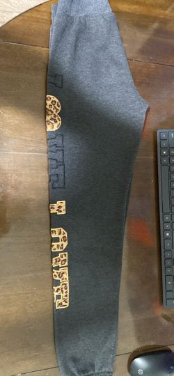 Gray Sweatpants with Leopard Print Lettering