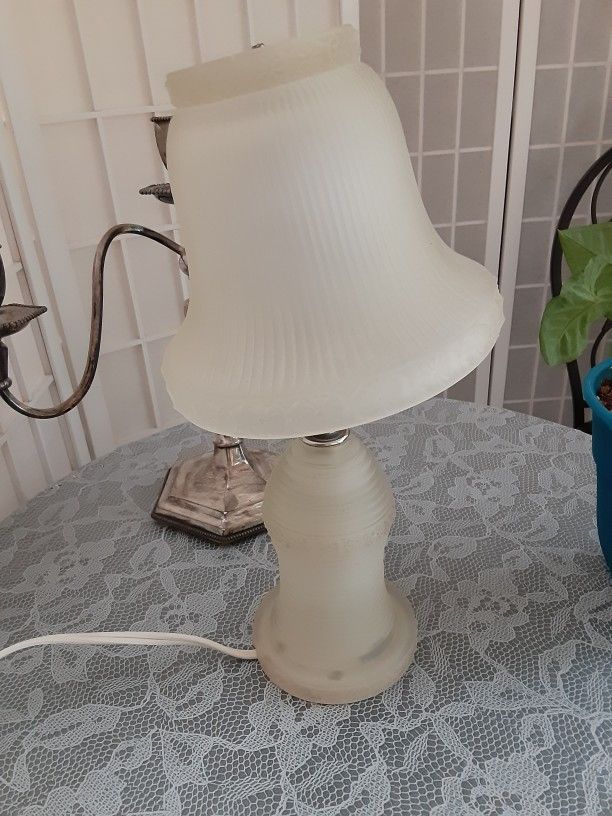 Vintage White Or Clear Glass Lamp With Glass Lamp Shade!