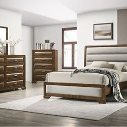 Brand New Brown & Grey 4pc Queen Bedroom Set (Available In Eastern King)