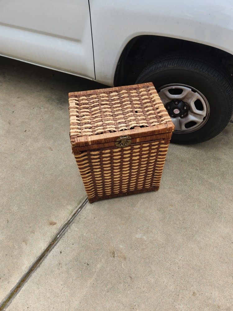 19 x 15 x 23" tall, decent wicker laundry basket
