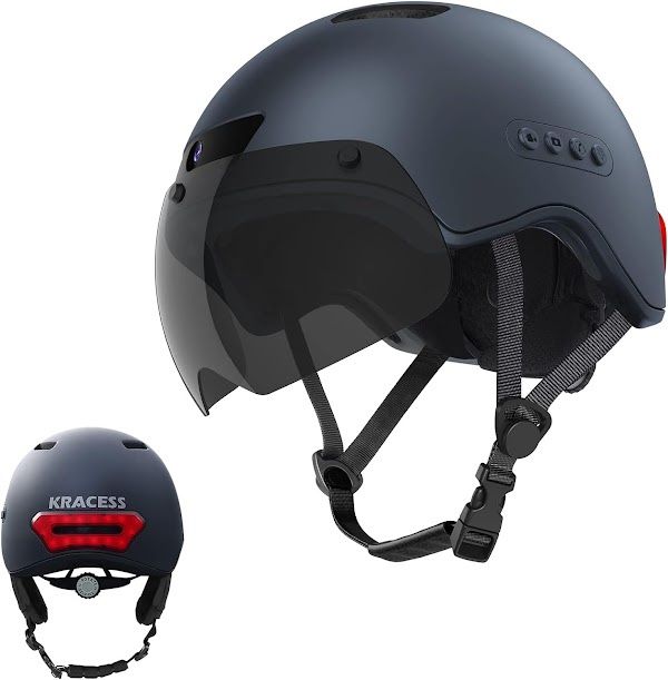 KRACESS KRS01 Bike Helmet Smart Helmet with Driving Recorder and LED Taillight Function for Urban Commuter Detachable Visor Mens/Womens Bike Helmet (B
