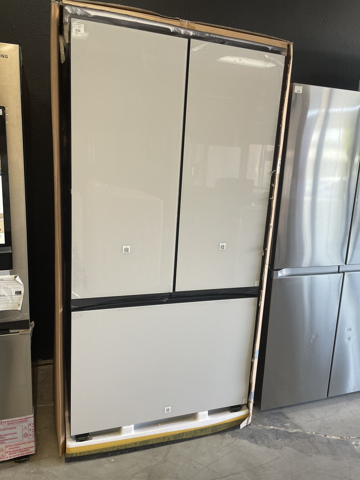 Samsung French Door Bespoke Counter Depth Refrigerator With White Glass Panels 