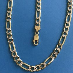 2pc Set Includes 24” Necklace + 8” Bracelet Two Tone Diamond Cut Figaro 7mm QUALITY!!! Gold On Sterling Silver Italy 925