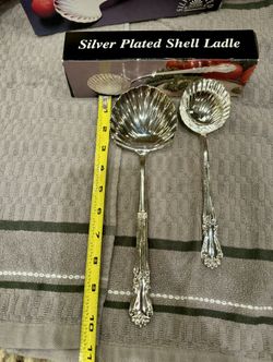 New Vintage Set Silverplated Shell Scallop Shaped 10” Long Serving Spoon & Ladle Beautiful set comes in individual boxes Perfect to add to your kitche