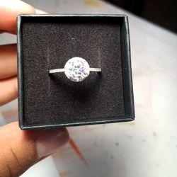 Moissanite Halo Engagement Ring. Solid 925 silver