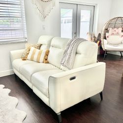 Reclining Couch Leather Ivory White USB Top Grain Leather