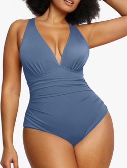 Blue One-Piece Ruched Swimsuit