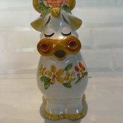 LEFTON Pottery Creamer, Milk Jug. Vintage 1970s Bossy Bessie Daisy Cow Design