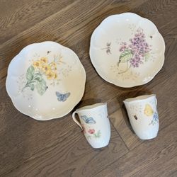 Lenox Butterfly Meadow 2 Mugs and 9” Plates