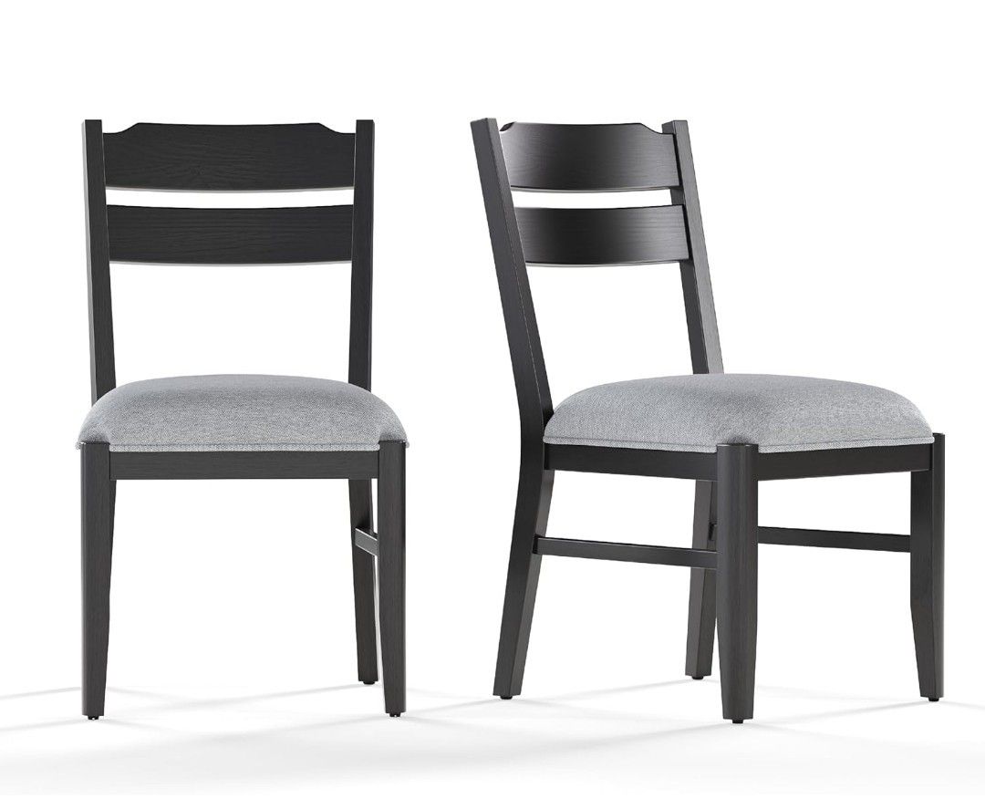 Wooden Dining Chairs With Fabric Seat - Set of 2