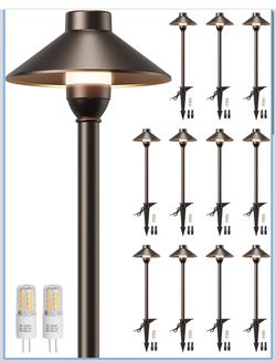 Low Voltage Landscape Lighting 12-Pack, Aluminum 12V Pathway Lights with G4 Bulbs, Waterproof Oil Rubbed Bronze Color Wired Path Lights with Connector