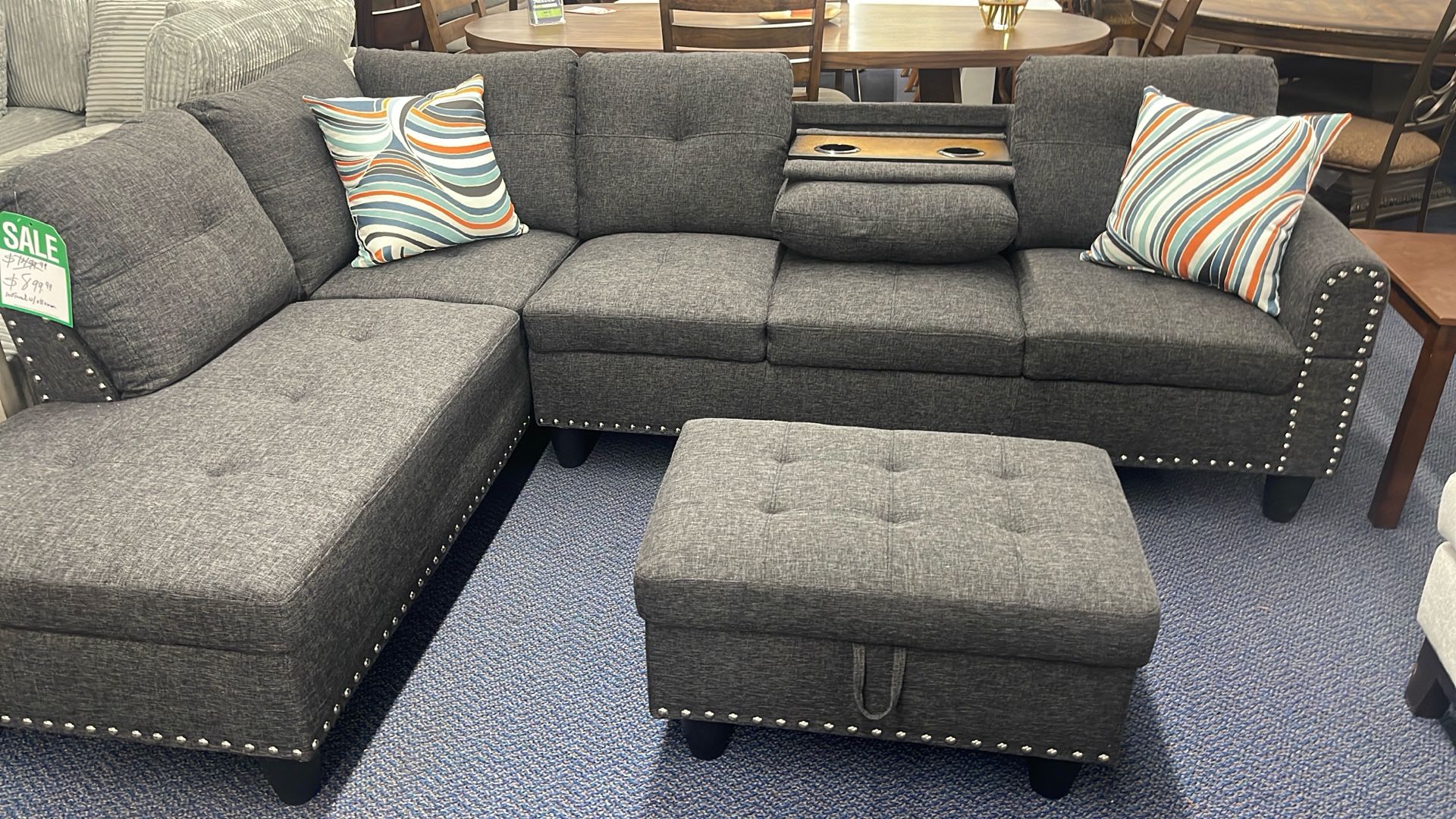 Sectional with Drop Cup Holder and Storageage Ottoman