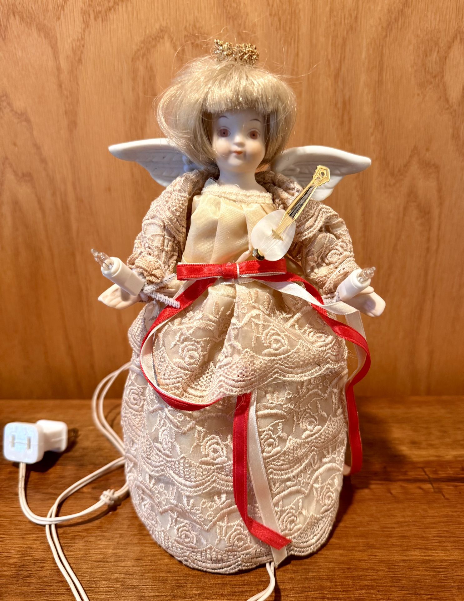 Vtg 1983 Kurt Adler Electrified Porcelain Head Angel 9” Light Tree Top - WORKING