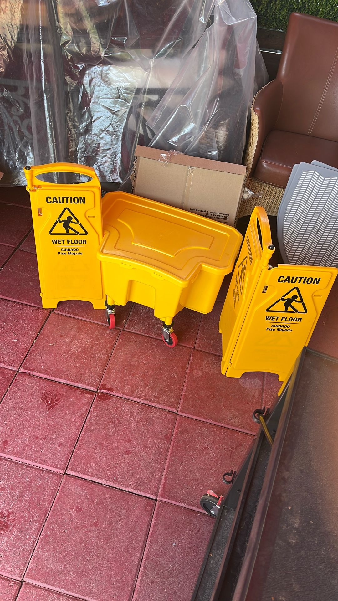Mop Bucket And Wet Floor Sign