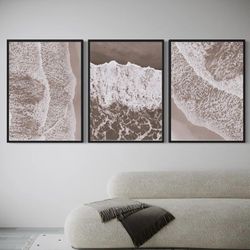 Set Of 3 Calming Waves Moody Light Brown Aesthetic 24×36in