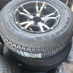 4 New ST 205-75-14 Trailer Tires Black Machined 5 Lug 5x4.5 Aluminum Wheels-Rims ST205/75 R14 inch Tire Load D 8 Ply 65psi FREE Delivery Inland Empire