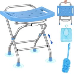 NEW IN BOX Folding Shower Seat - Stainless Steel Shower Chair for Inside Shower - 420lbs Height Adjustable Foldable Shower Stool - Portable Travel Col