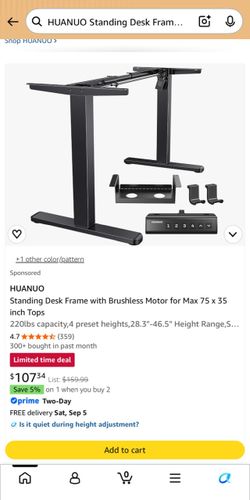 HUANUO Standing Desk Frame - Black, Brushless Motor