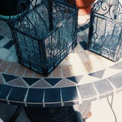 Vintage Pair Patio Candle Holders Wrought Iron