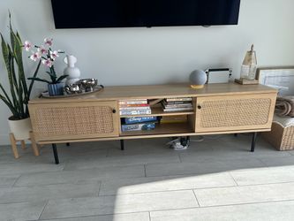 Rattan TV Stand / Console – Light Oak, 70”
