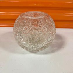 Crystal 5" Rose Bowl~Lovely Cuts &  Circular Floral Etched Design, Heavy