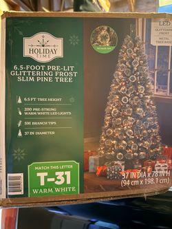 6.5-FOOT PRE-LIT GLITTERING FROST SLIM PINE TREE