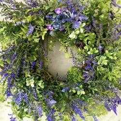Blue Rose And Lavender Front Door Wreath | Home Decor