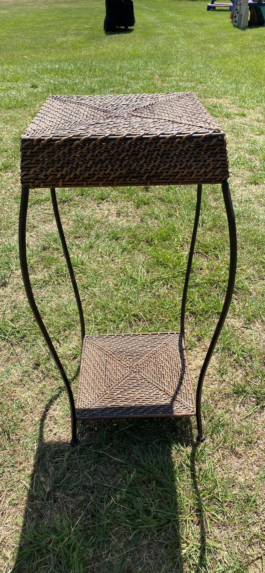 Wicker And Metal Plant Stand