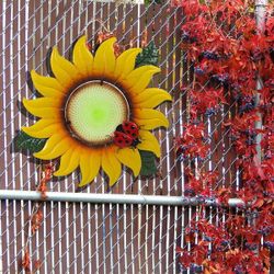 Yellow Sunflower Metal and Glass Outdoor Wall Decor, 25.59 in. x 24.02 in.,AO1166
