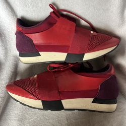 Balenciaga Red Mesh And Leather Race Runner Low Top Sneakers Size 40