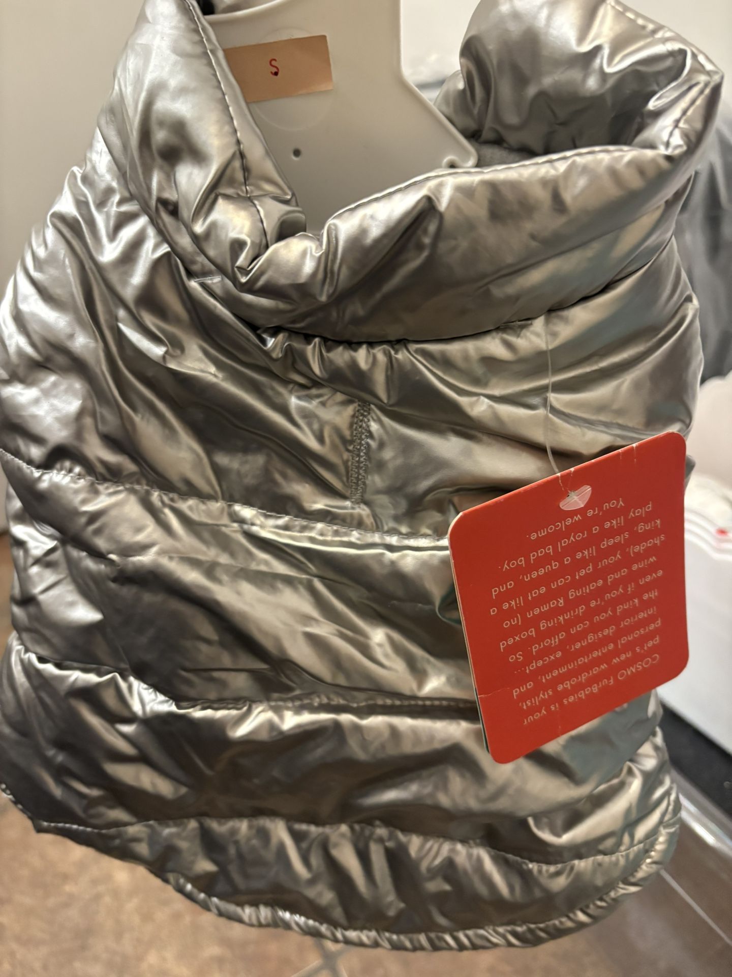 Dog / puppy Silver puff jacket for girls ( SIZE SMALL )