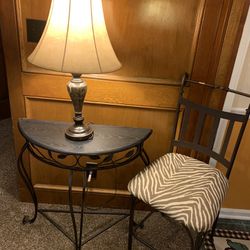 3-piece Set( zebra Fabric Covered Chair), Black Iron Half Table, And Table Lamp!