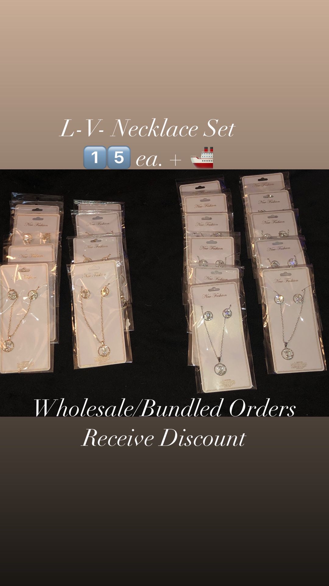 L V Necklace & Earrings Set  $15 Ea