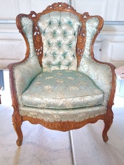 Vintage 1940s Deutsch Bros. French Provincial Chicago Carved Wingback Parlor Chair