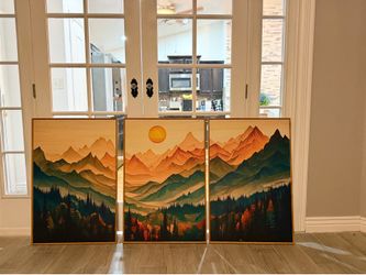 Beautiful Large Mountain Forest Framed Canvas Wall Art