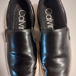 Calvin Klein Black Leather Slip On Shoes