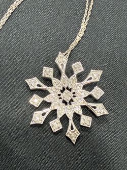 Sterling Silver 925 Diamond Accent Snowflake Christmas Necklace Pendant