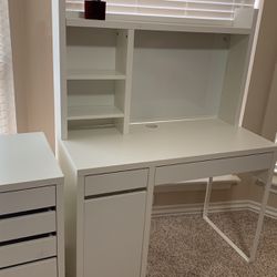 Study Table White with File Cabinet