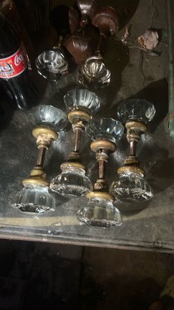 Vintage Glass Door Knobs with Brass Hardware