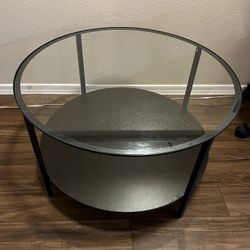 Round Glass Coffee Table With Shelf Black & Brown