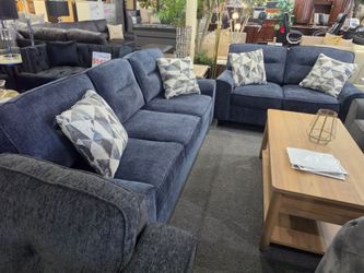 Brand new blue chenille sofa + loveseat 2PCs set