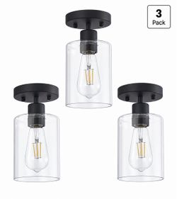 3-Pack Black Semi-Flush Mount Ceiling Lights with Clear Glass Shades